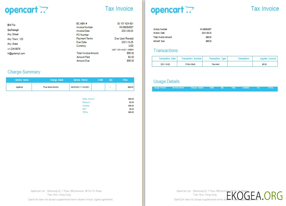 Facture fiscale OpenCart de Hong Kong